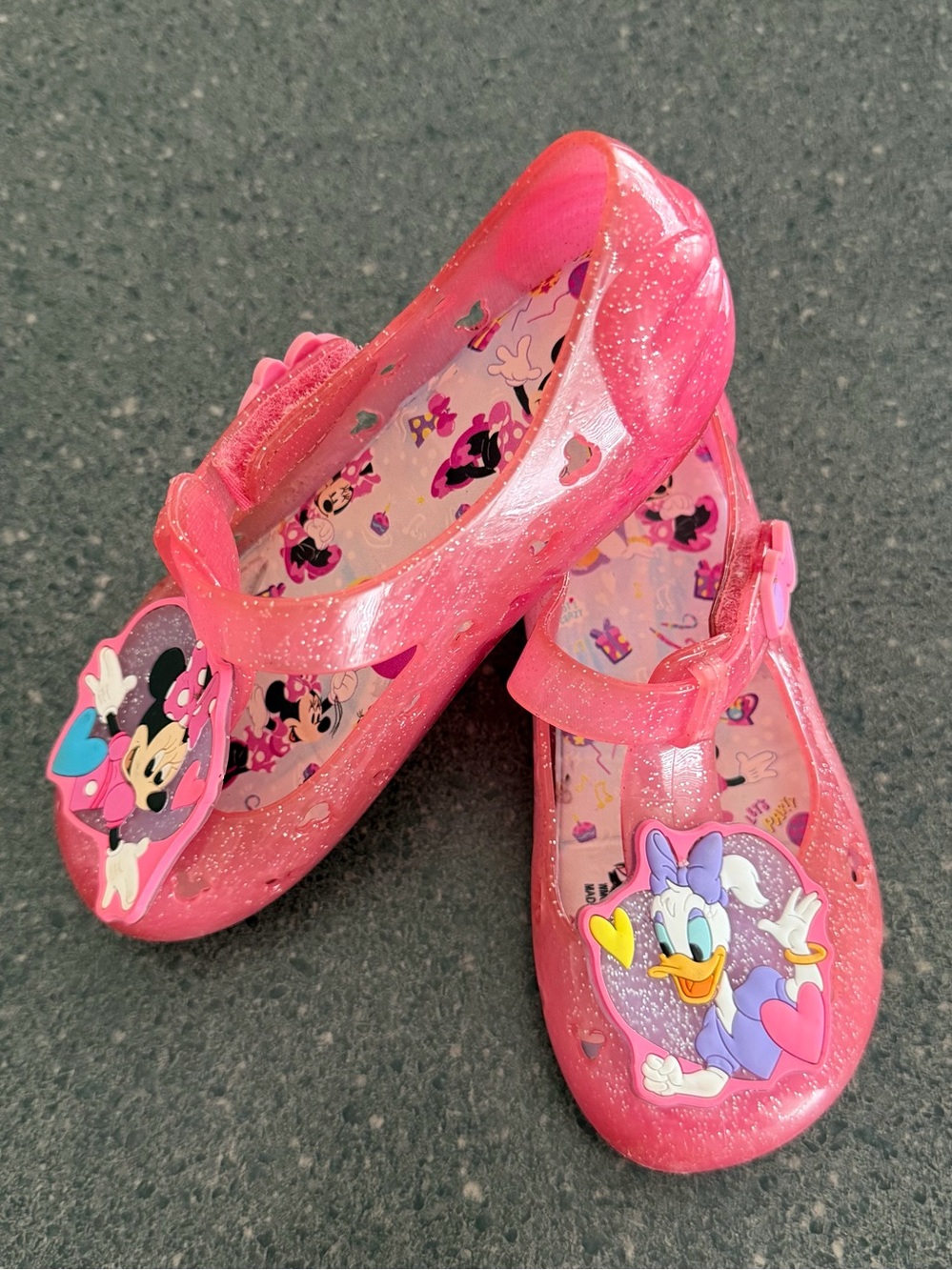 Disney Pink Glitter Minnie & Daisy Character Mary Jane Shoes size 9